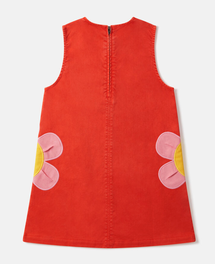 Stella McCartney Kids Girl Sleeveless Gabardine Dress With Flower Patches Orange Red