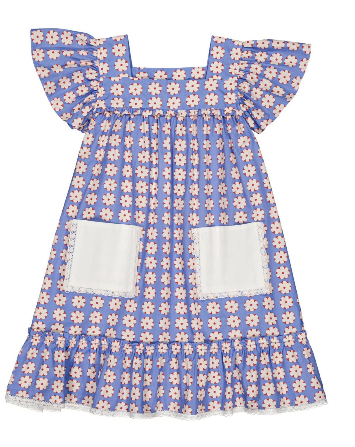 Hello Simone Karinette Girls Cotton Dress Pomponette Blue