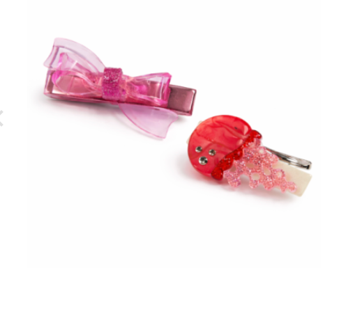 Jellyfish Pink Clear Bow Hairclips