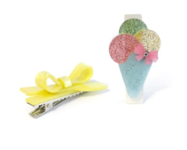Ice Cream Cone and Yellow Bow Hair Clips
