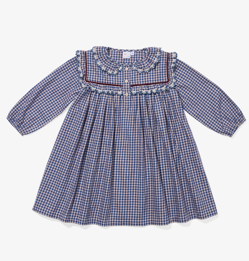 Oso & Me Sara Dress - Marine Tiny Check