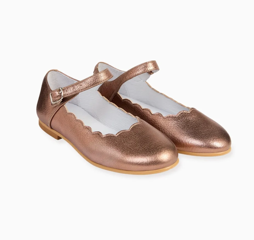 La Coqueta Girl Scallop Mary Jane Shoes - Rose Gold
