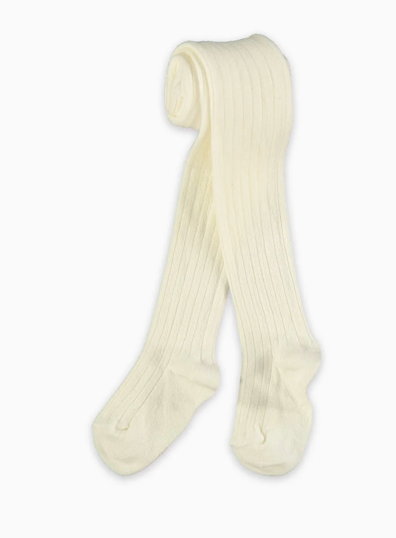 La Coqueta OffWhite Ribbed Kids Tights