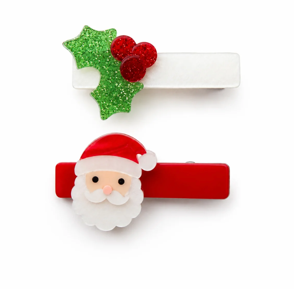 Lilies and Roses Santa Holly Berry Hair Clips