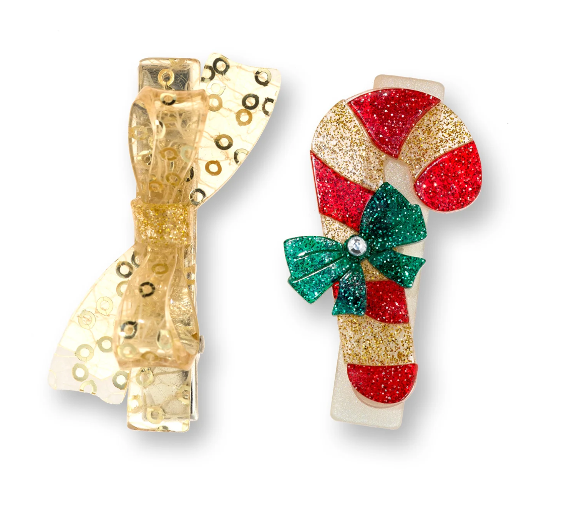 Lilies and Roses Candy Cane Glitter Hair Clips