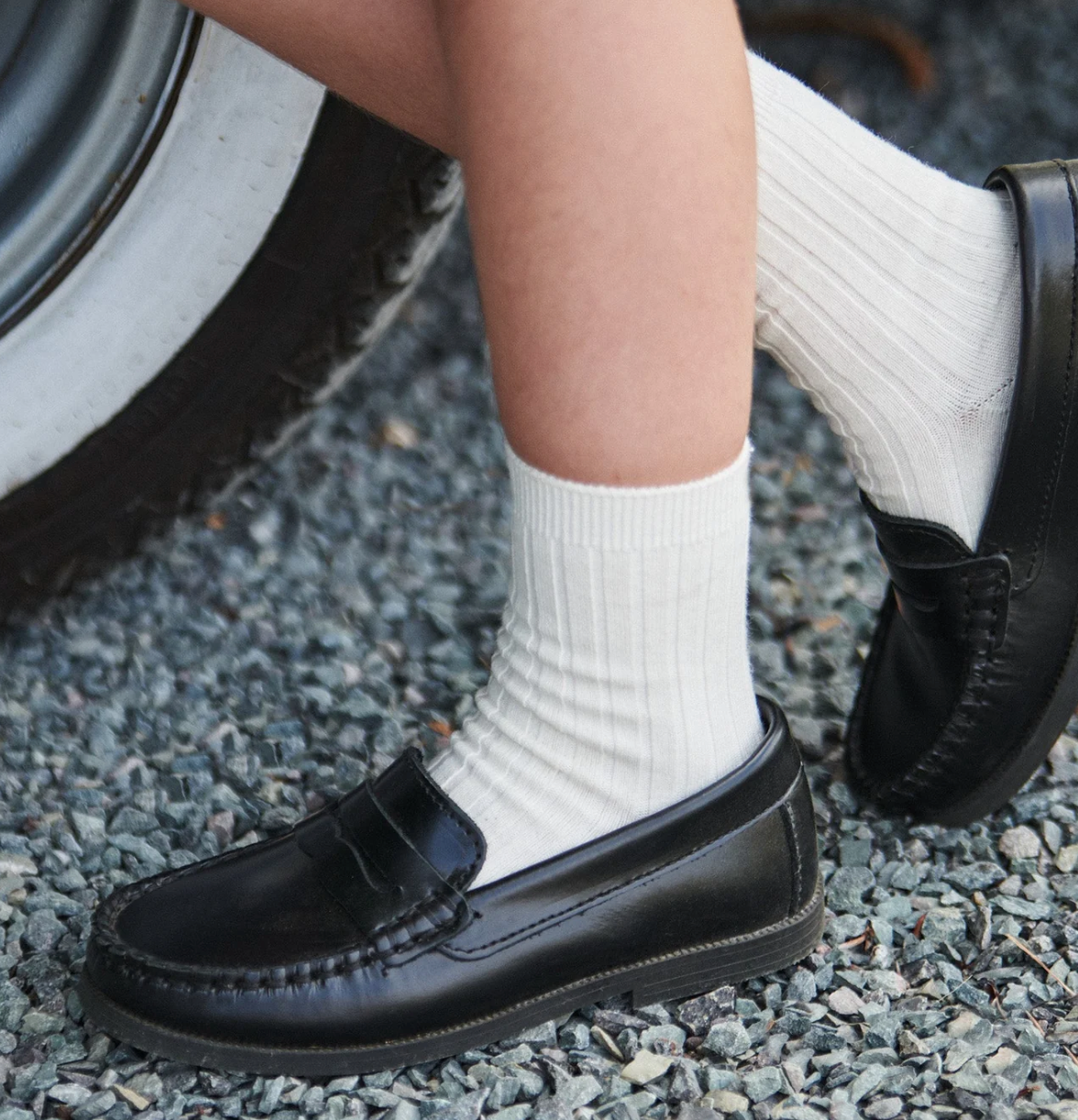 La Coqueta Off White Ribbed Short Kids Socks