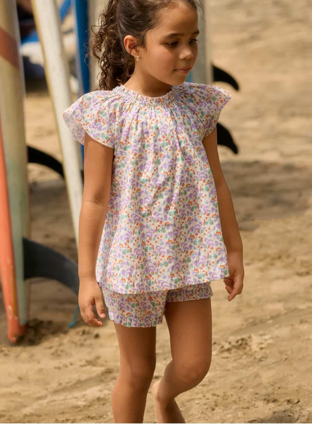 Minnow Girls Orchid Floral Flutter Sleeve Tank Set