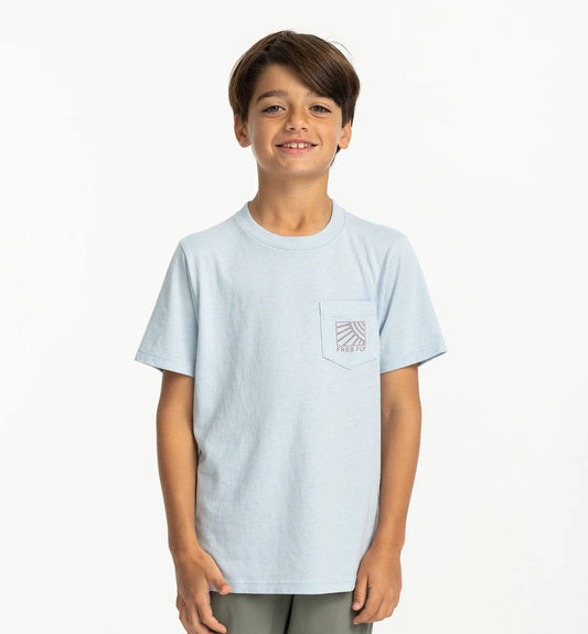 Free Fly Youth Sun & Surf Pocket Tee in Heather Cays Blue