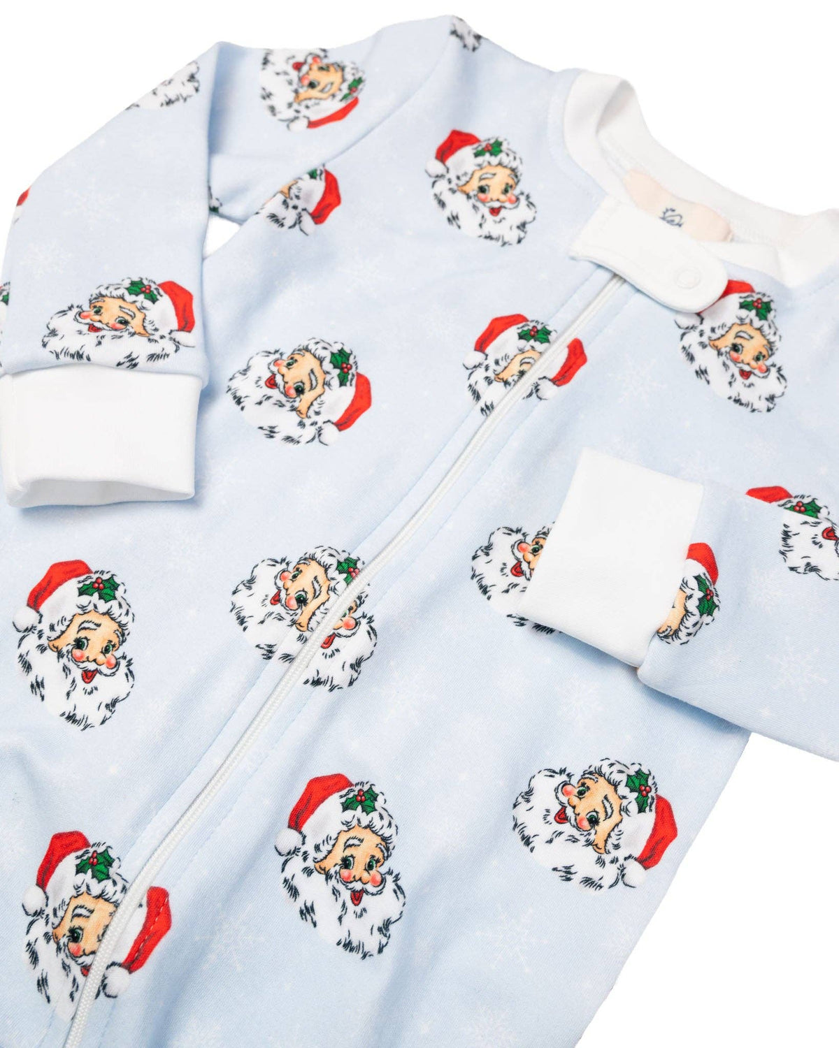 Smockingbird - Vintage Santa Blue Knit Zip Up Pajamas