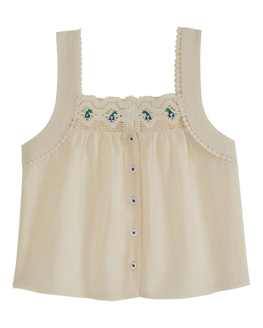 Emile & Ida Embroidered Strap Top in Chantilly