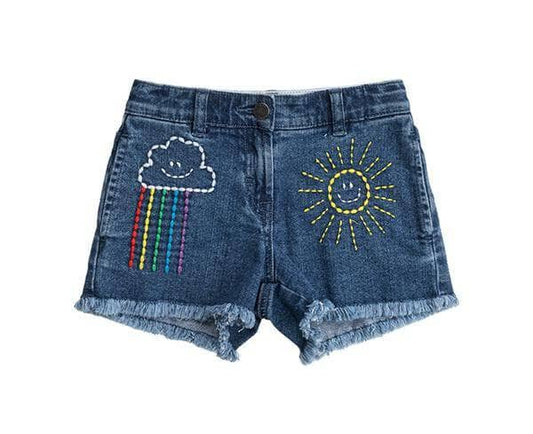 Lola and The Boys Embroidered Rainbow Denim Shorts