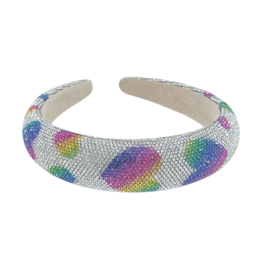 Malibu Sugar - Rhinestone Rainbow Heart Headband: White