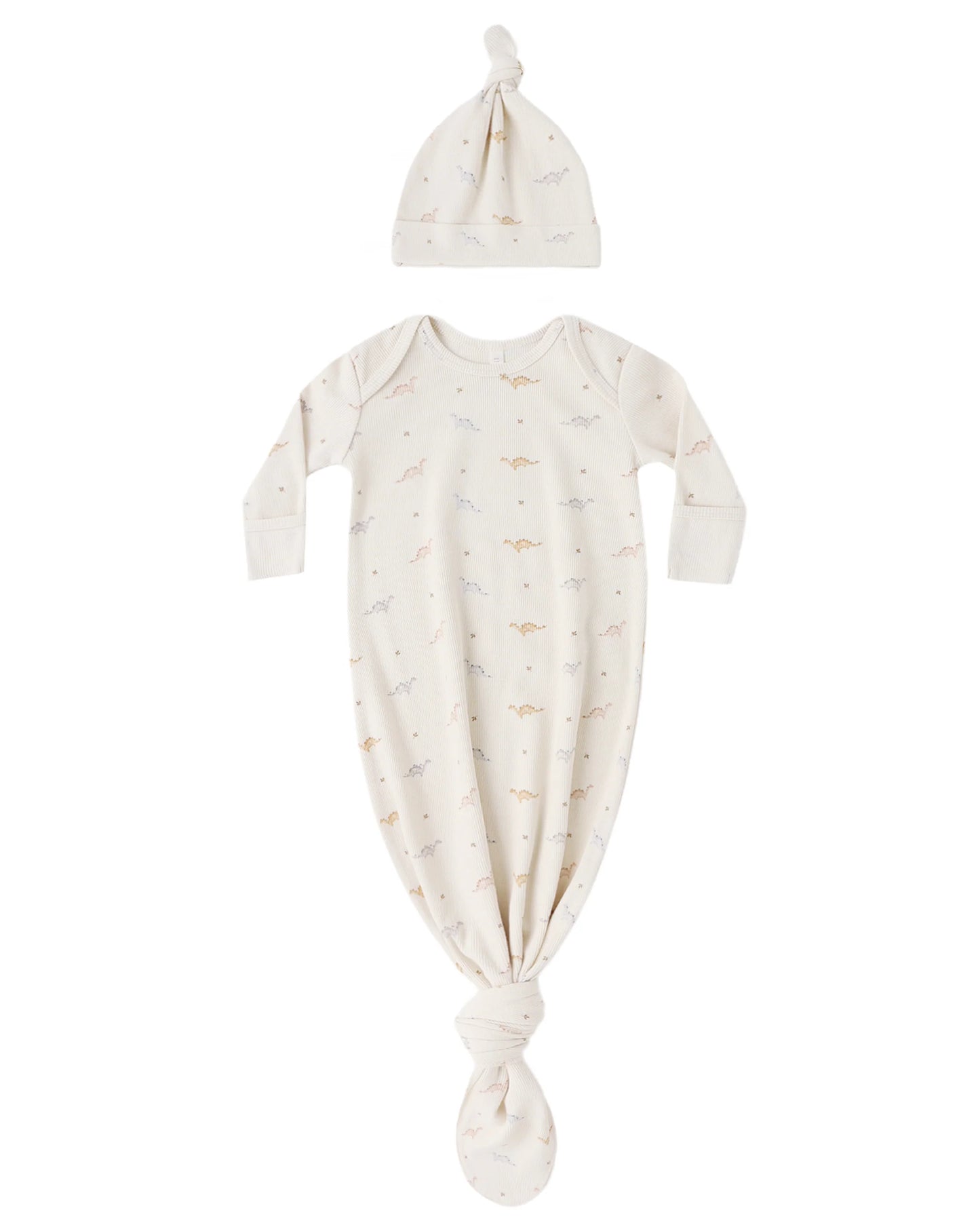 Quincy Mae Knotted Baby Gown + Hat Set - Dinos