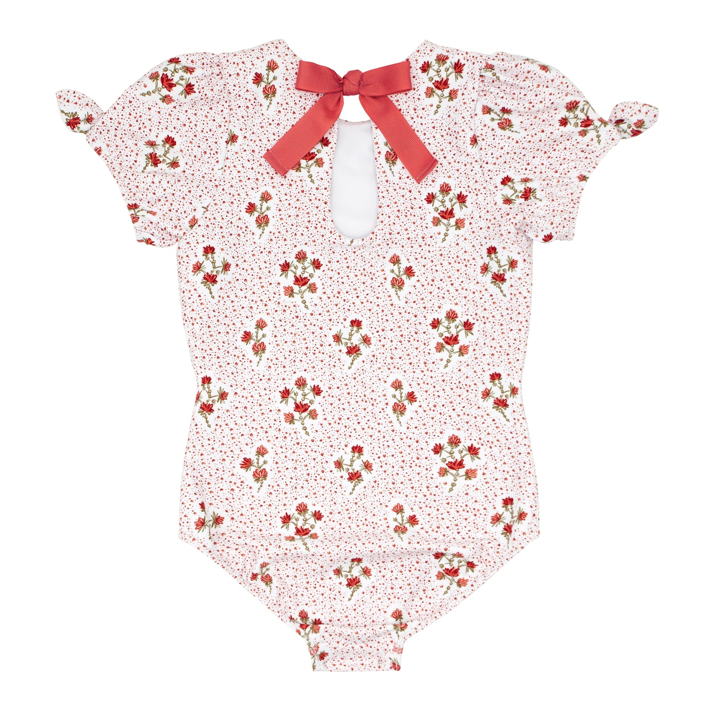 Minnow Girls Puff Sleeve One Piece Raspberry Red