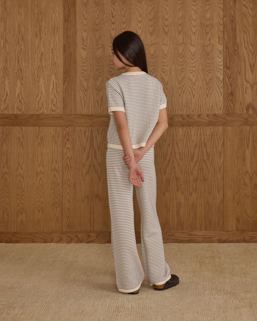 Rylee + Cru Teen's Boxy Crop Knit Tee Dusty Blue Stripe