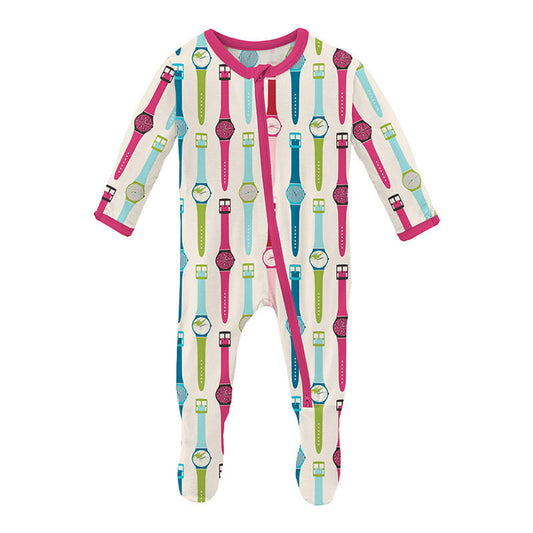 Kickee Pants Print Footie with 2 Way Zipper Natural Watches