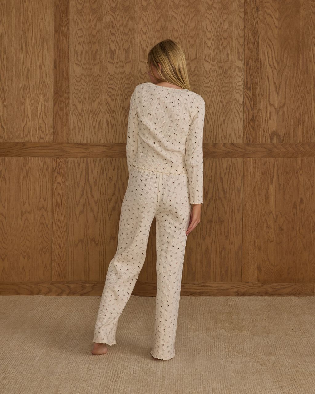 Rylee + Cru Teen's Ribbed Lounge Set Natural Ditsy