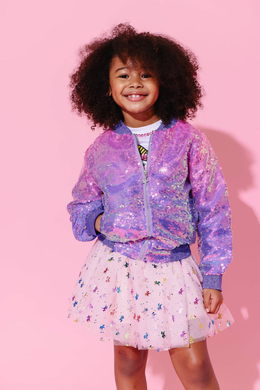 Lola and the Boys Lavender Haze Sequin Bomber