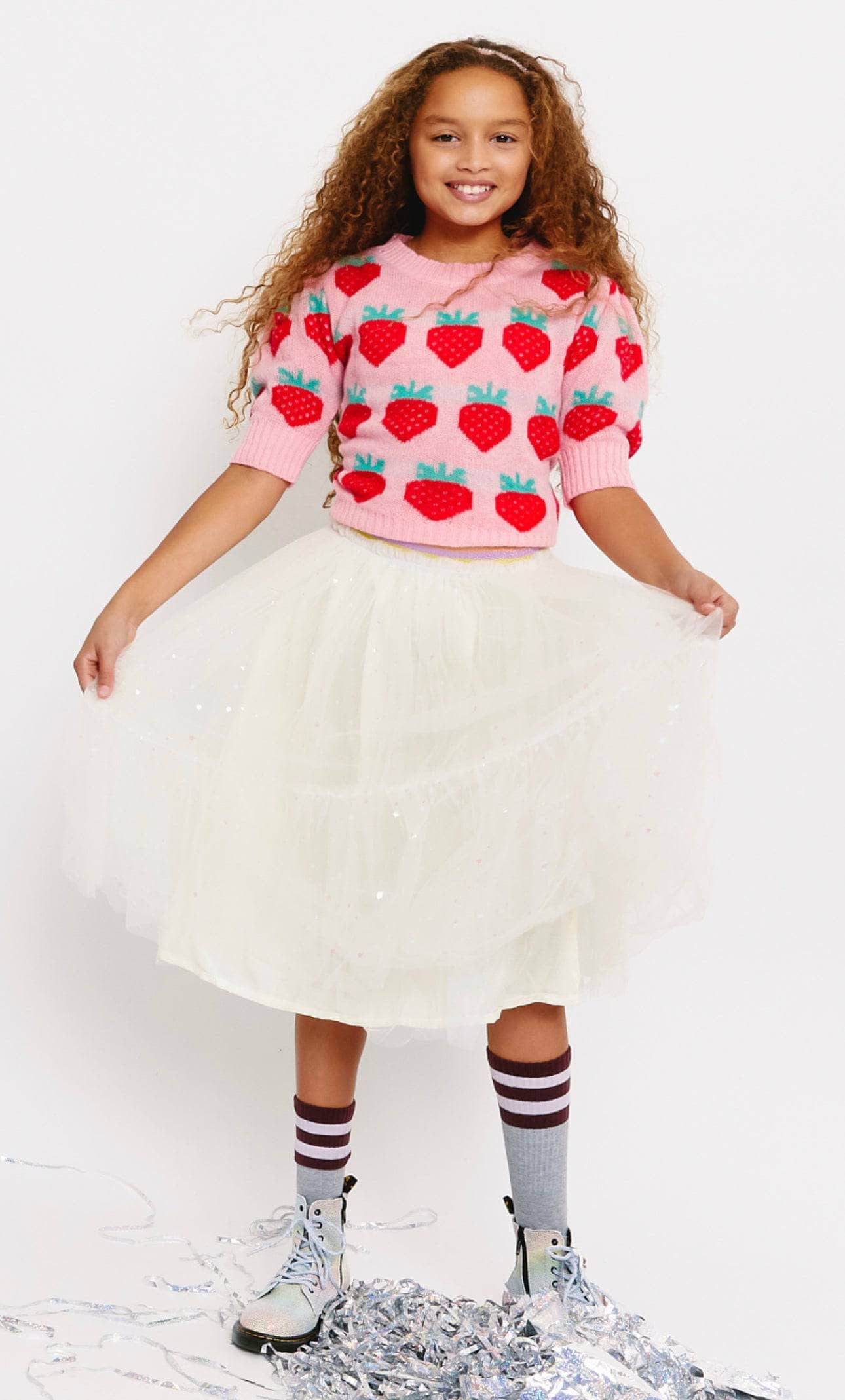 Lola + The Boys Strawberry Puff Sleeve Sweater