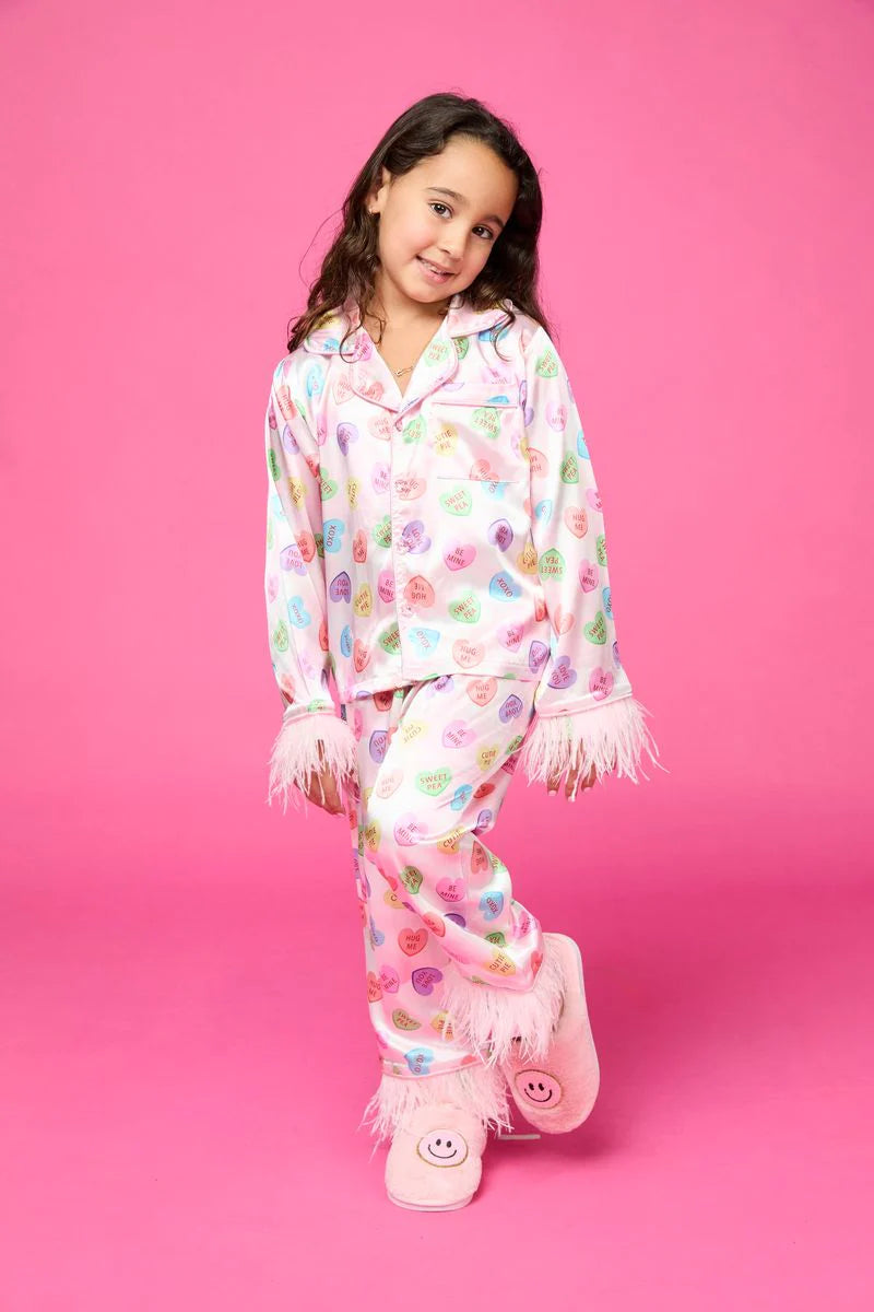 Mini Dreamers Sweetheart Feather Trim Silky Set