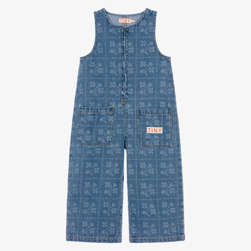Tiny Cottons Dots Flowers Long Denim Overall