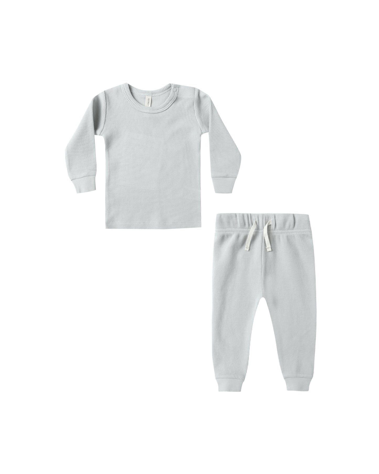 Quincy Mae Waffle Top + Pant Set Ice Blue