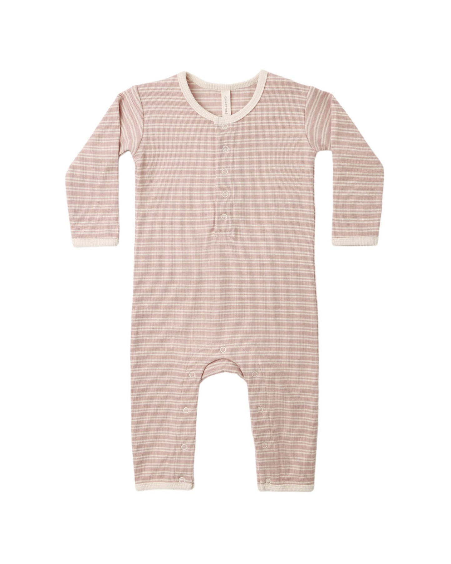 Quincy Mae Ribbed Baby Jumpsuit Dusty Rose Microstripe
