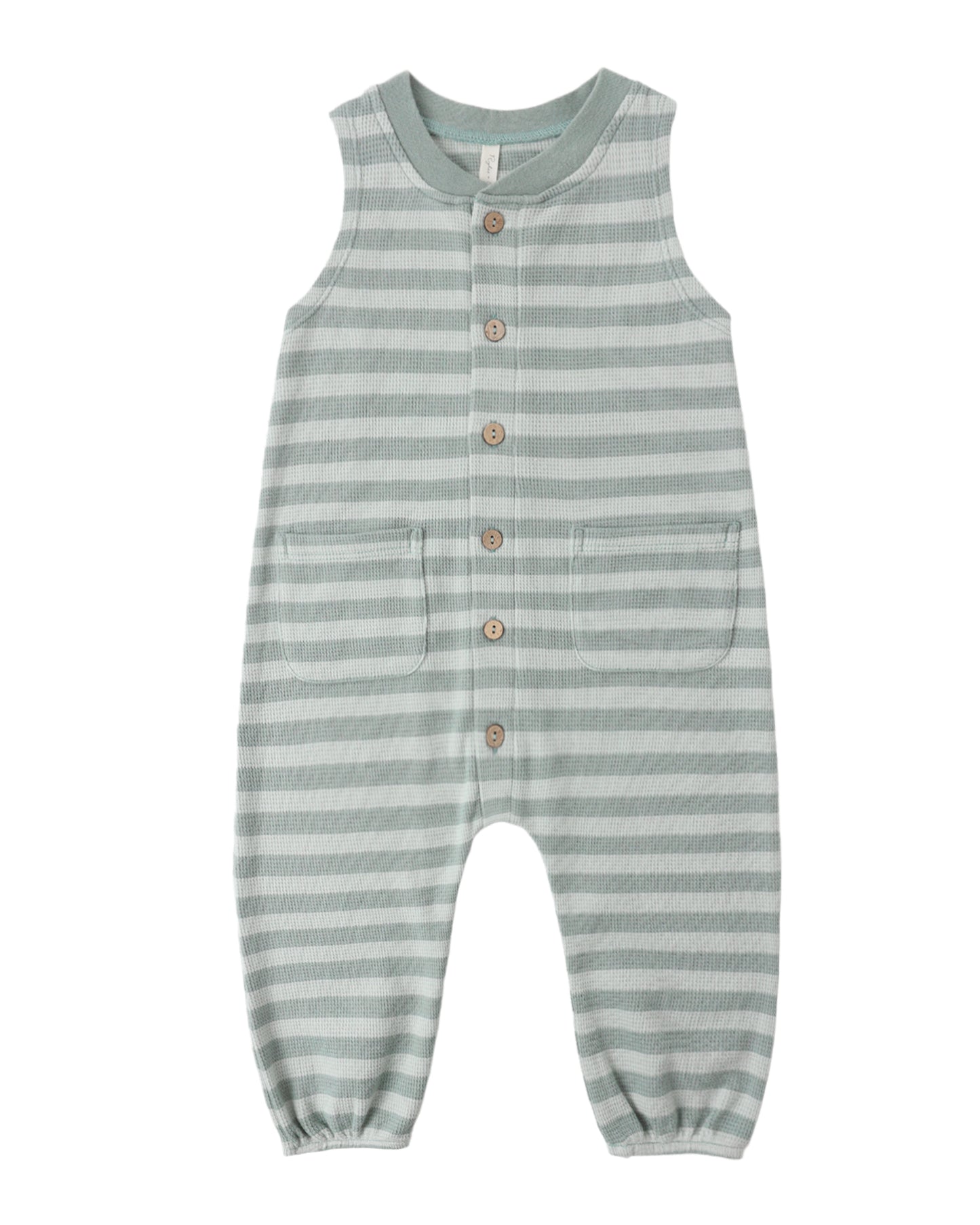 Rylee + Cru Summer Waffle Jumpsuit Sea Green Stripe Green