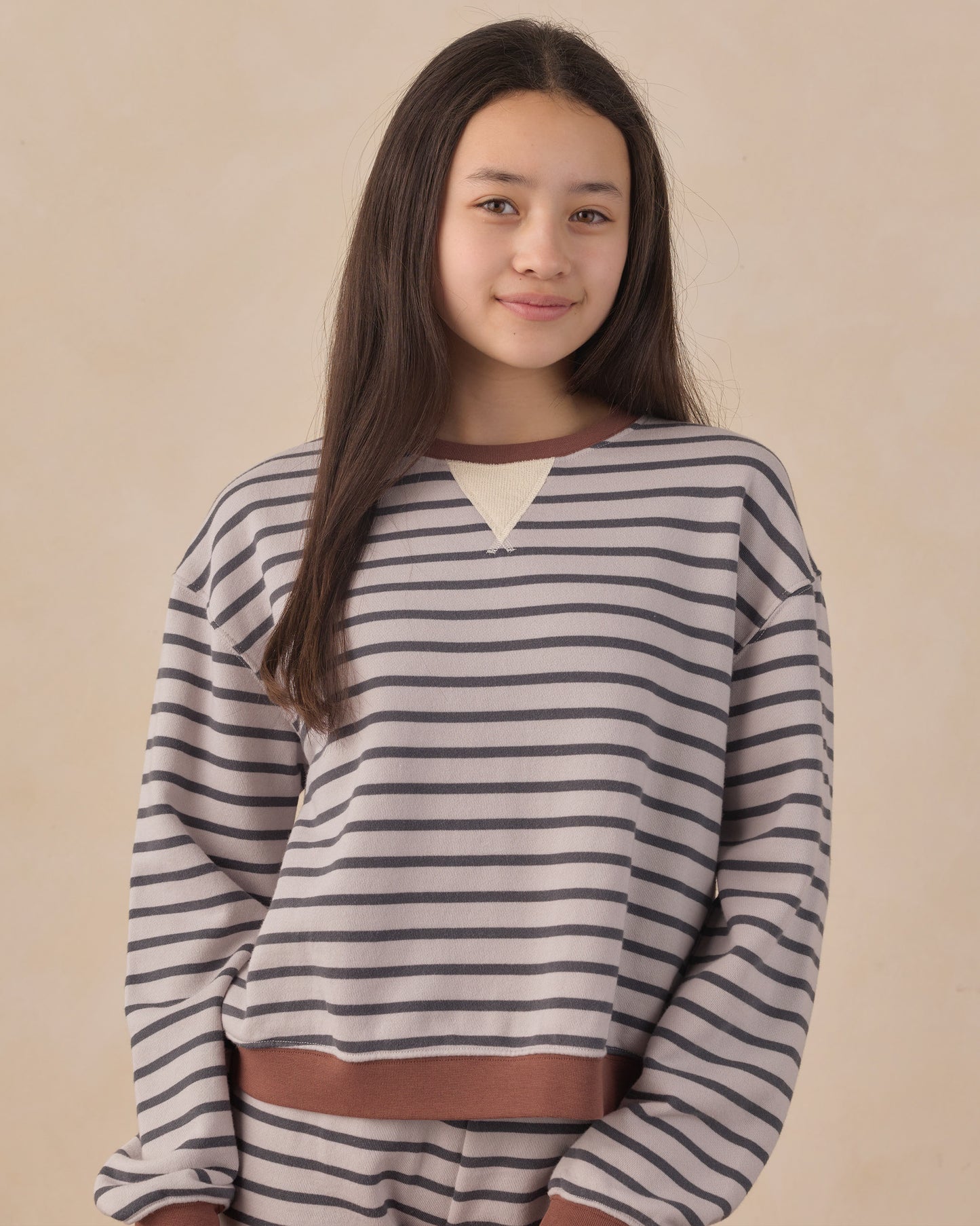 Rylee + Cru Teen Oversized Crew Sweatshirt Midnight Stripe
