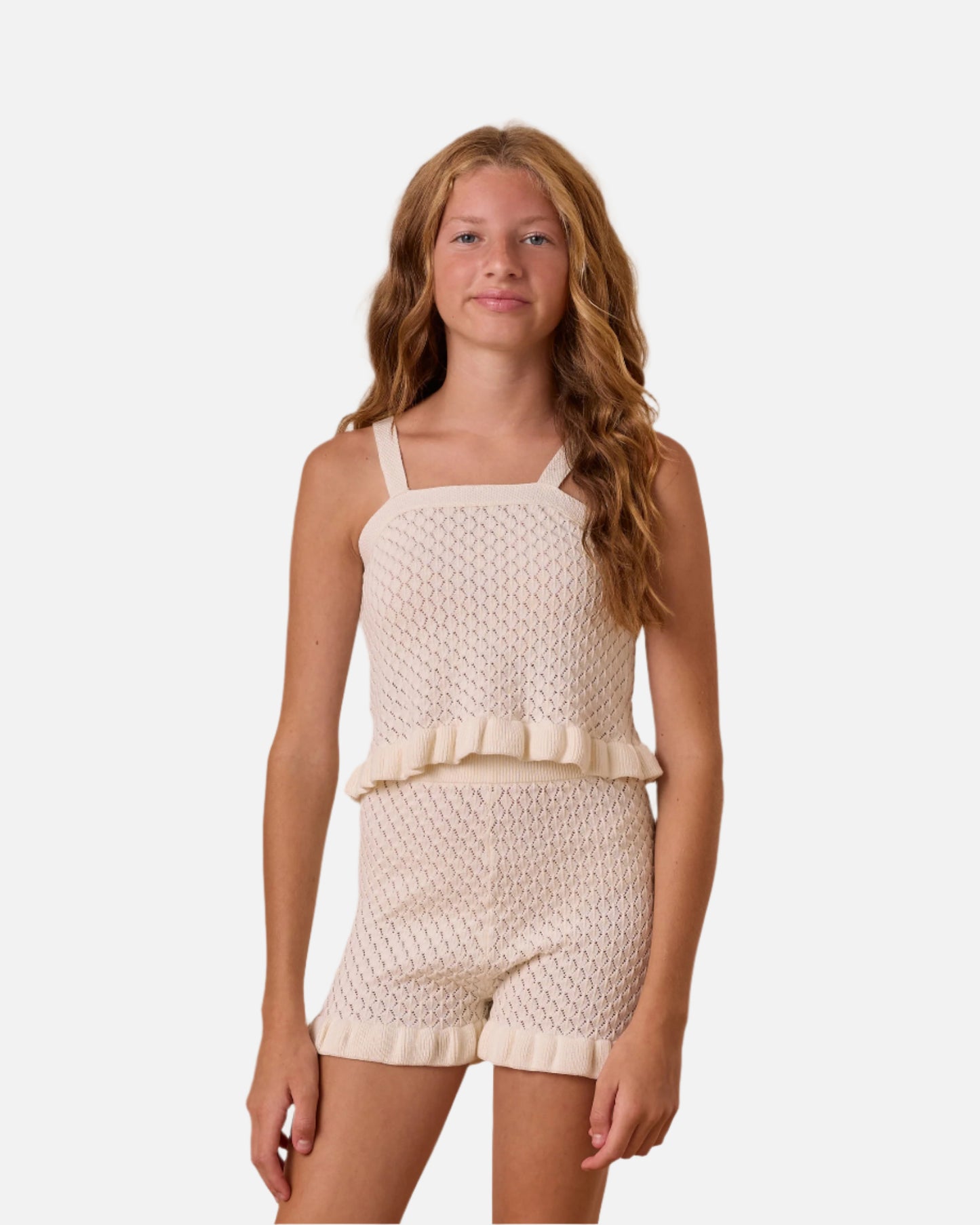 Rylee + Cru Ivory Crochet Tank Set for Teen