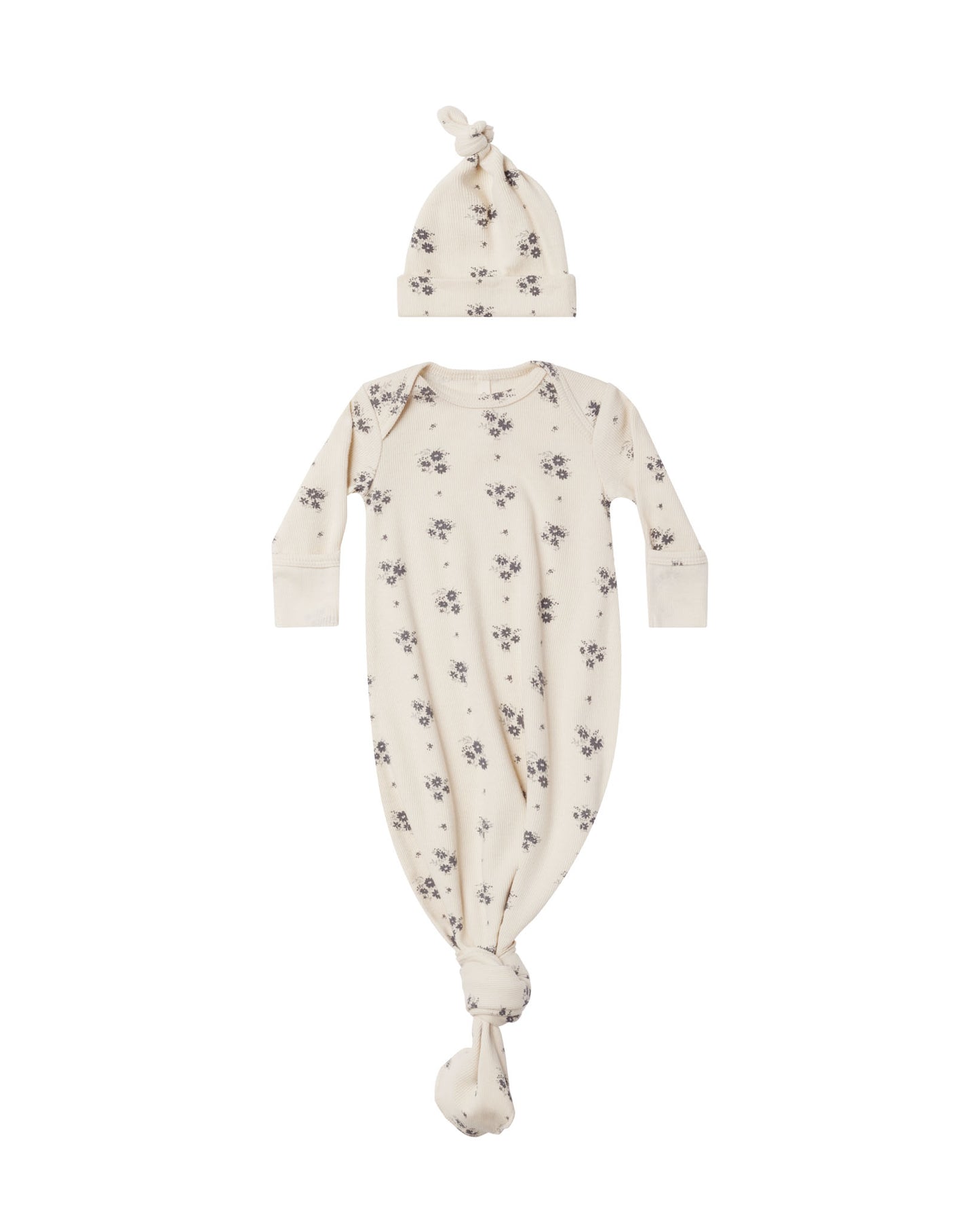 Quincy Mae Knotted Baby Gown & Hat Set Navy Ditsy