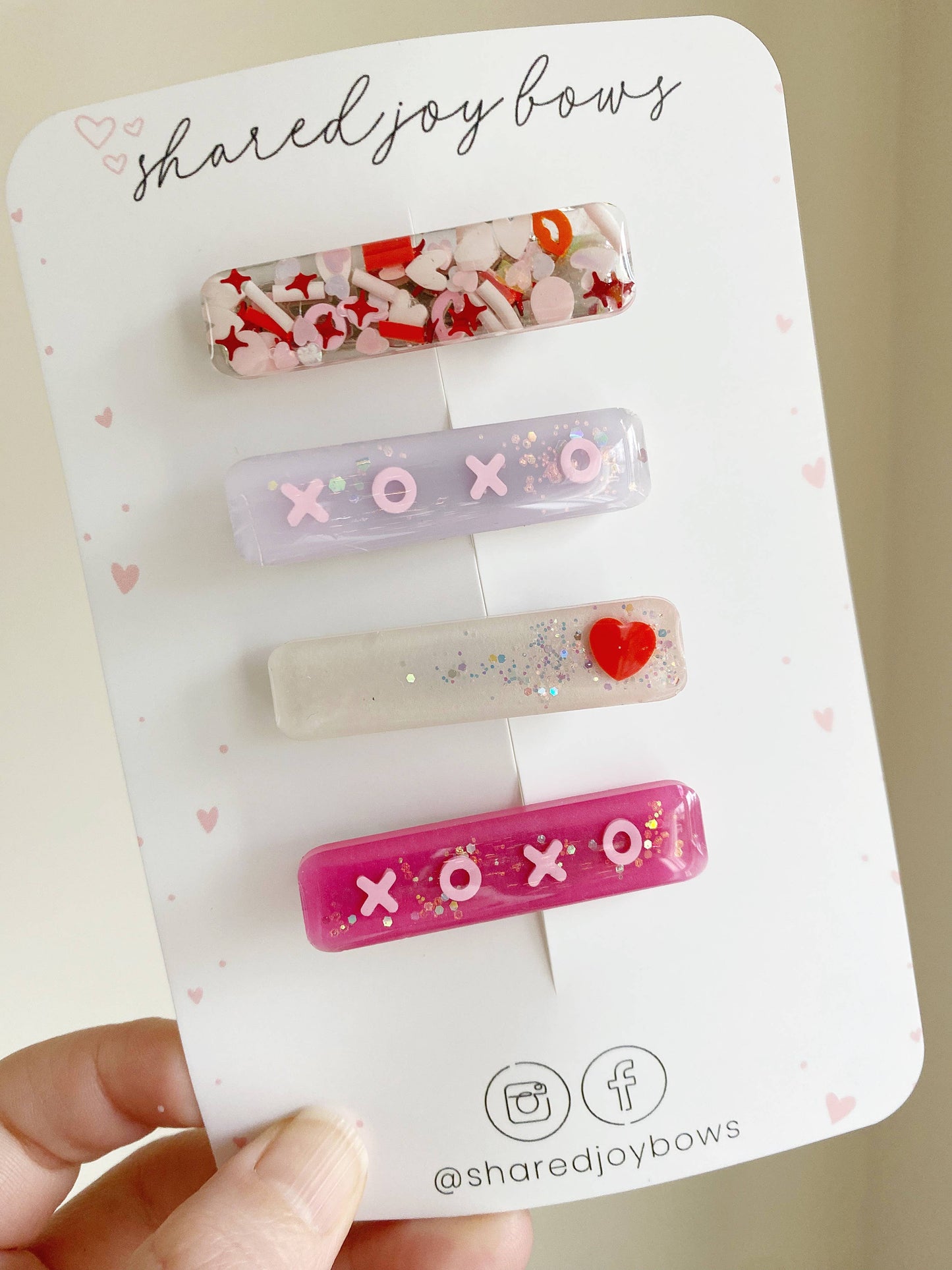 Shared Joy Bows - Valentines Day Resin Single Hair Clip: Valentines Mix Alligator Clip