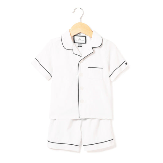 Petite Plume Classic White Short Set with Navy Piping