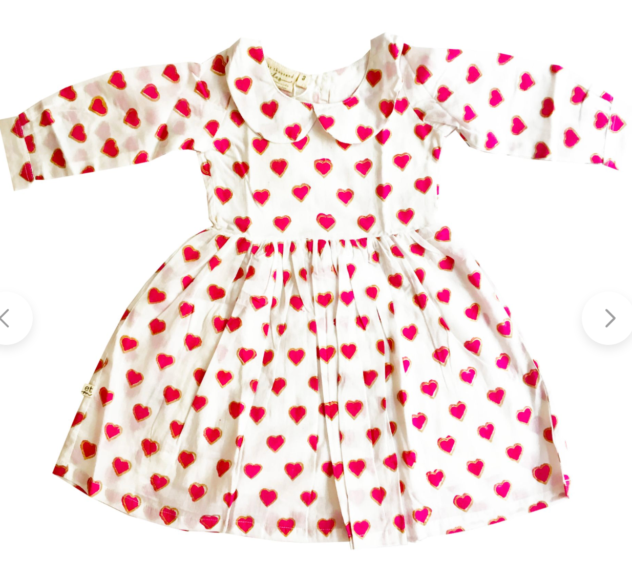 Girls Peter Pan Dress - Pink and Gold hearts