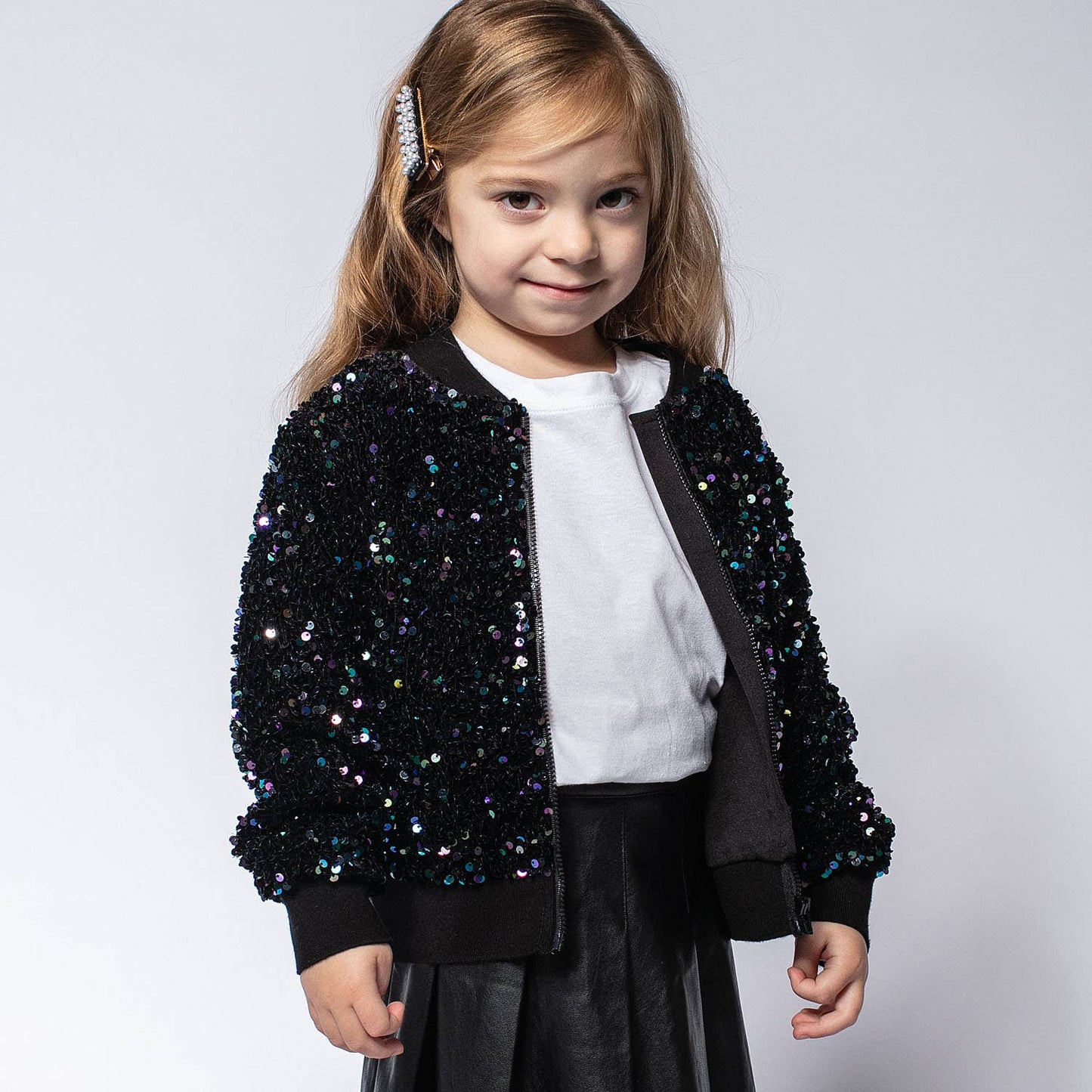 SEQUIN BOMBER JACKET: BLACK