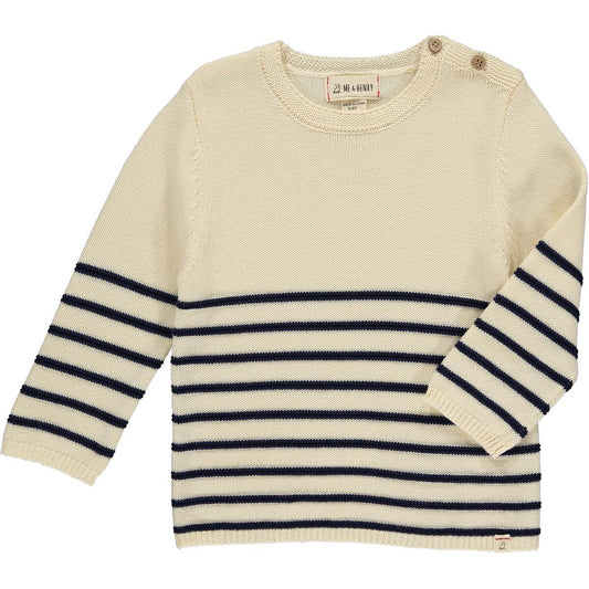 Me & Henry Breton Toddler Sweater in Cream/Navy Stripe