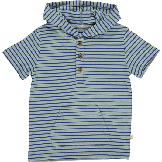 Me & Henry Sennen Hooded Top in Grey/Royal Stripe