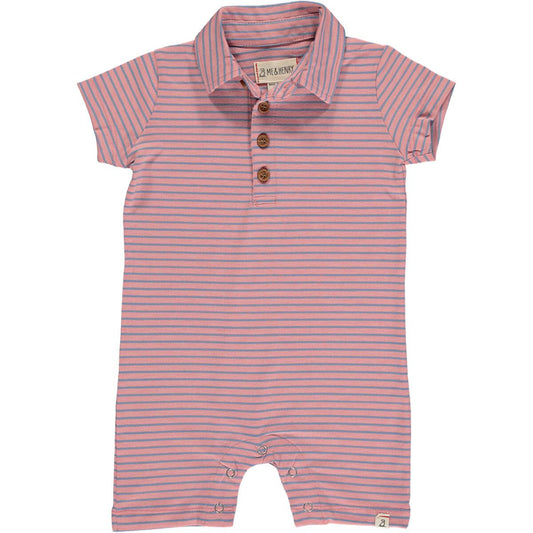 Me & Henry Drift Polo Romper Pink/Blue Stripe Polo Romper