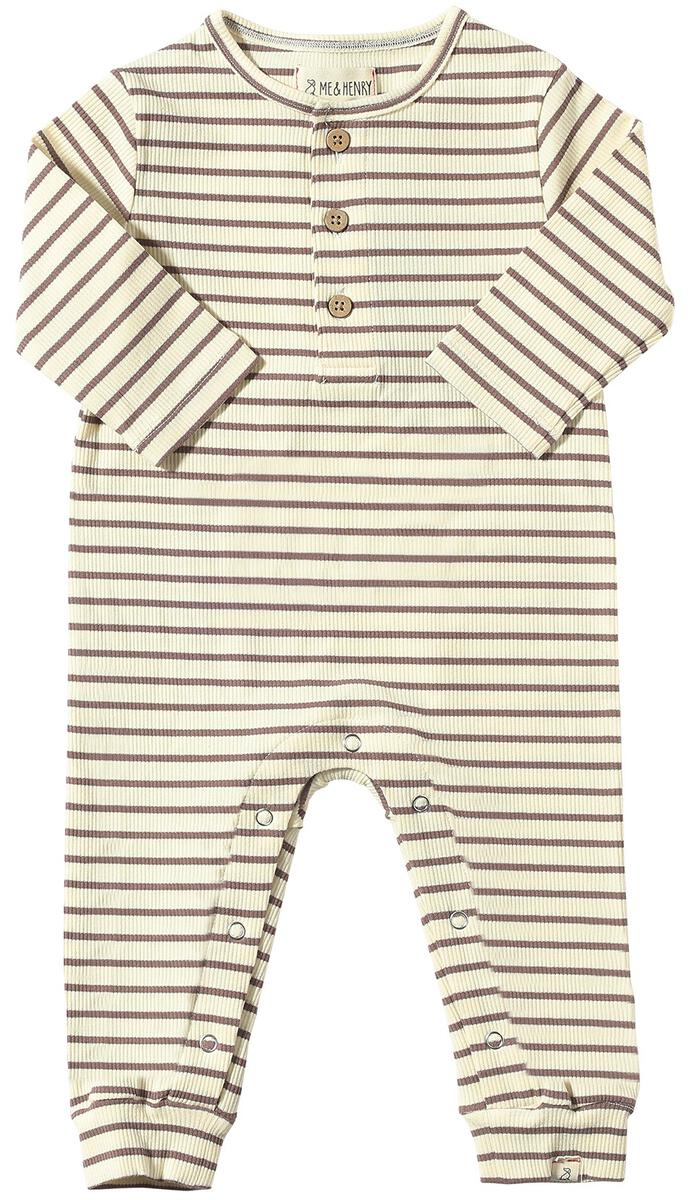 Me & Henry Mason Ribbed Romper Taupe/Cream Stripe