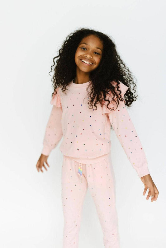 Lola and the Boys Rainbow Crystal Ruffle Jogger Set