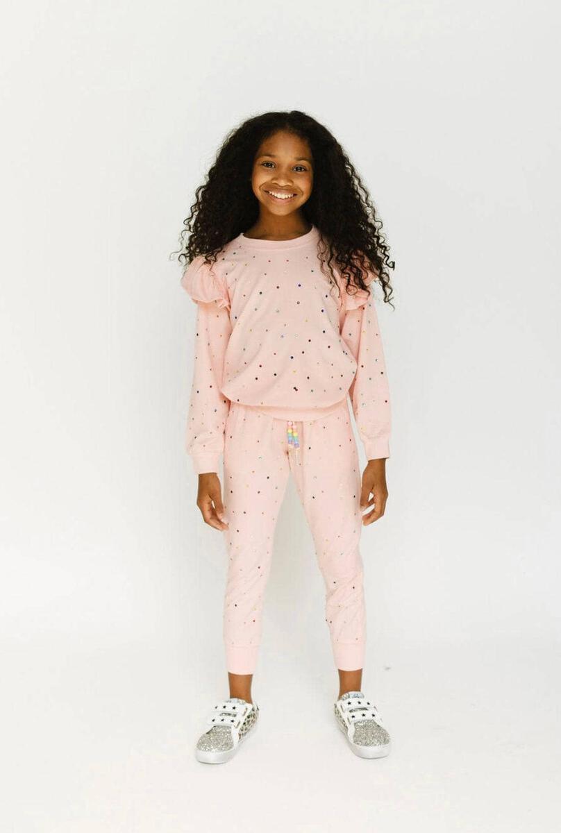 Lola and the Boys Rainbow Crystal Ruffle Jogger Set