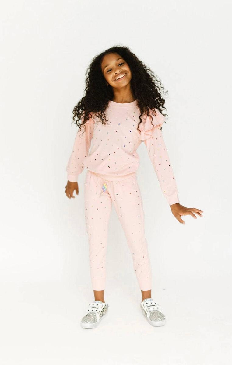 Lola and the Boys Rainbow Crystal Ruffle Jogger Set