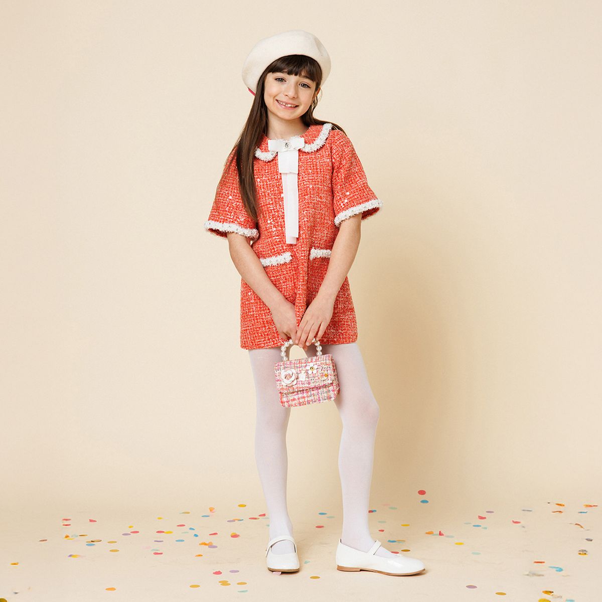 Petite Hailey Chloe Tweed Garment Dress Red