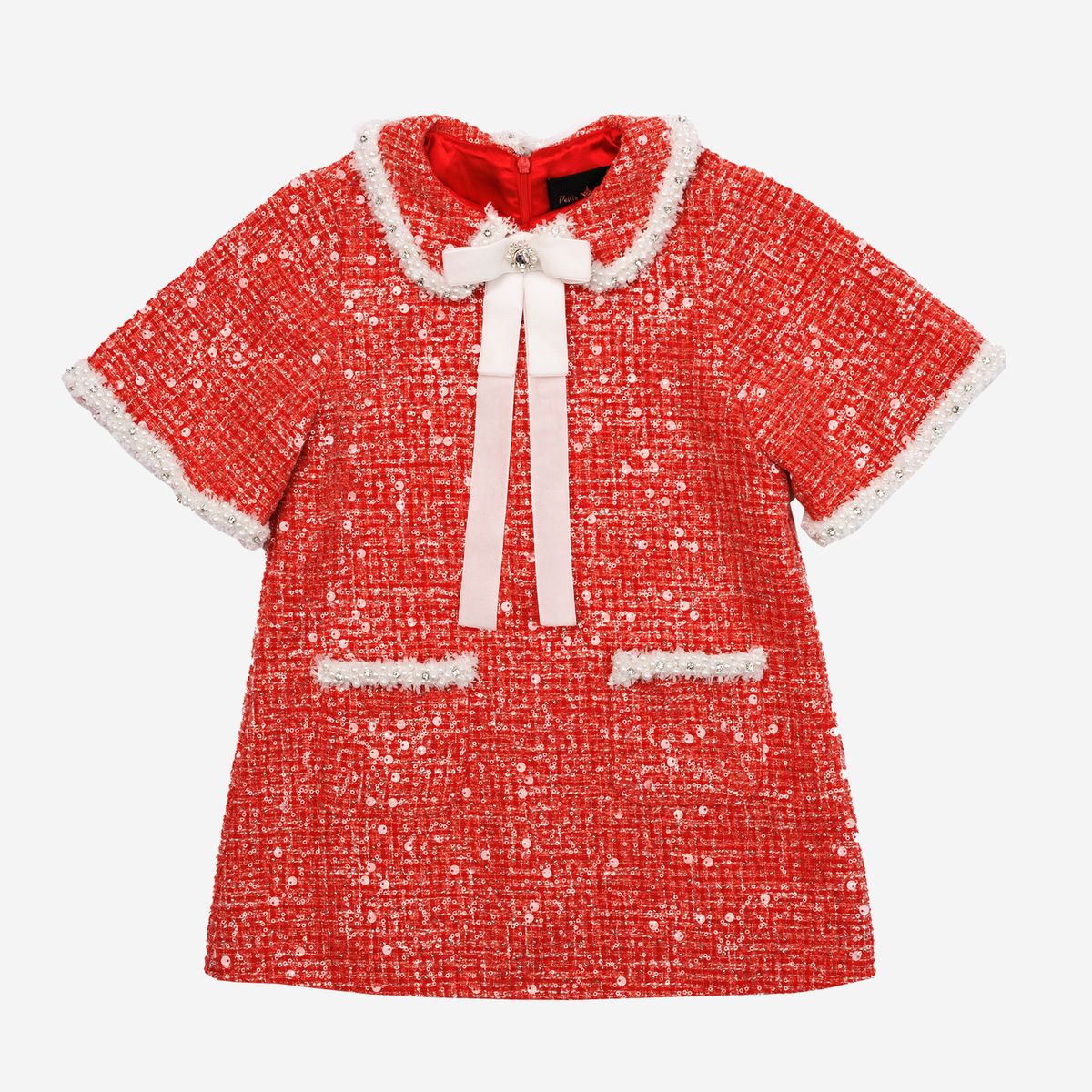 Petite Hailey Chloe Tweed Garment Dress Red