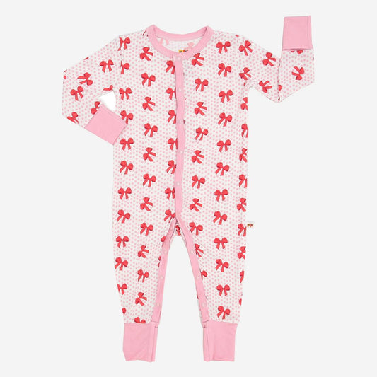 Petite Hailey Bamboo LS Sanp Romper Pink Bow