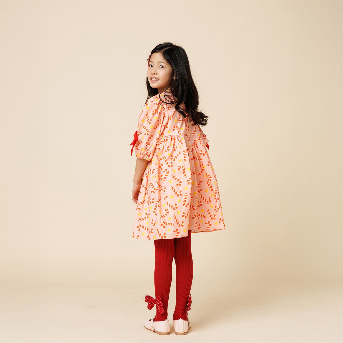 Petite Hailey Printed Balloon Dress Candy Cane