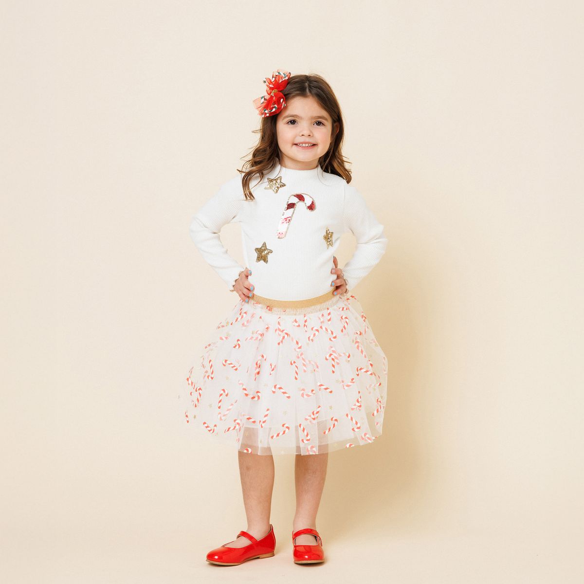 Petite Hailey Candy Cane Star Skirt Red