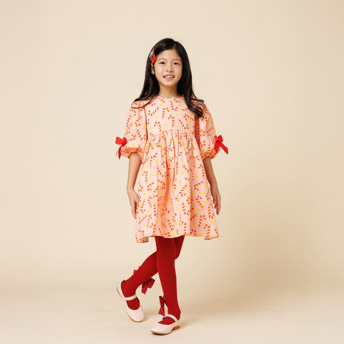 Petite Hailey Printed Balloon Dress Candy Cane