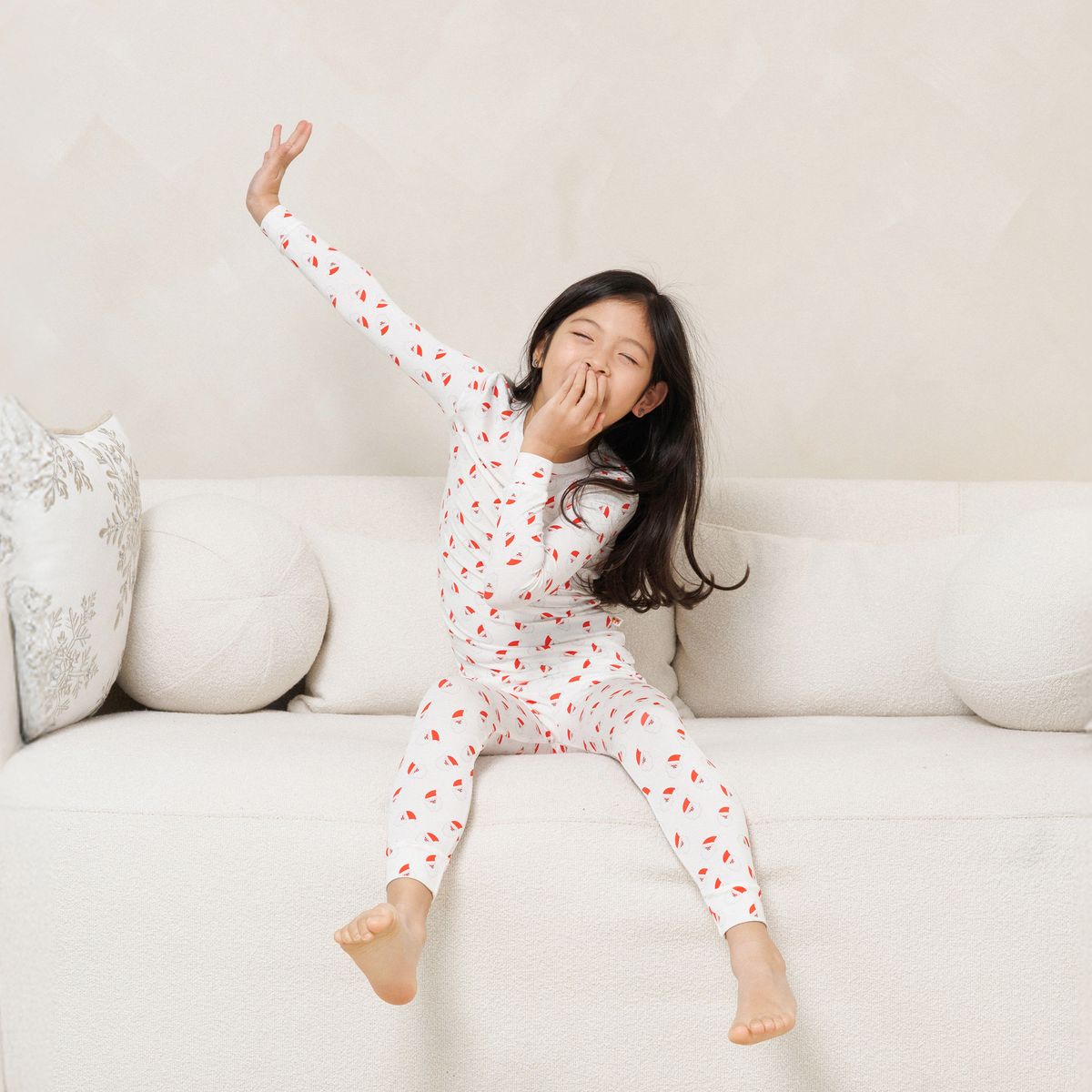 Petite Hailey HD Bamboo LS Printed PJs Set White Santa