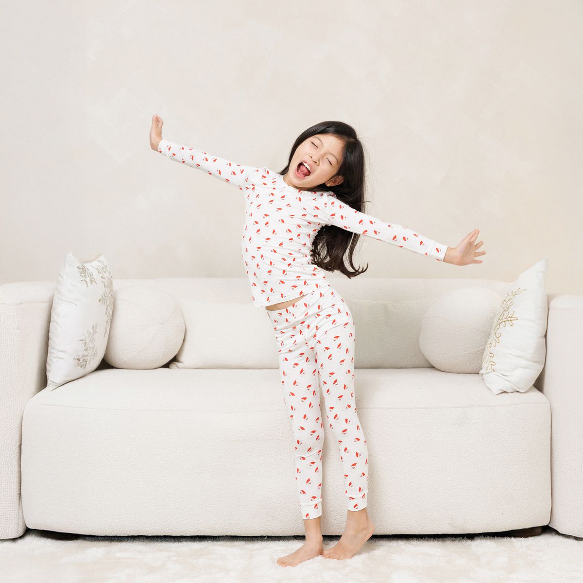 Petite Hailey HD Bamboo LS Printed PJs Set White Santa